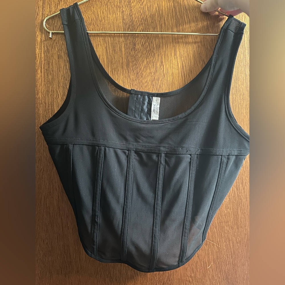 Black Sleeveless Corset Mesh Top